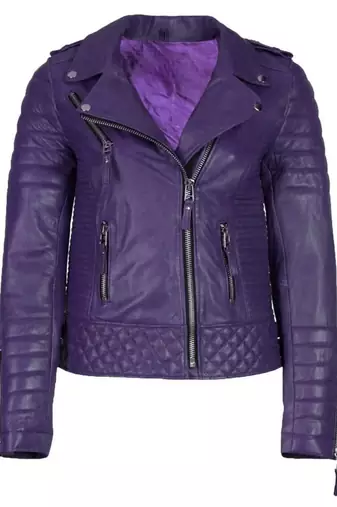 Women's genuine leather purple quilted biker jacket