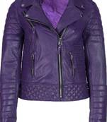 Women's genuine leather purple quilted biker jacket