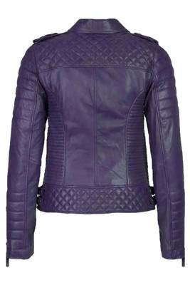 Women's genuine leather purple quilted biker jacket 2