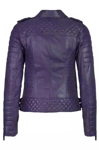 Women's genuine leather purple quilted biker jacket