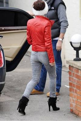 Women's genuine red leather moto biker jacket 3