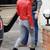 Women's genuine red leather moto biker jacket