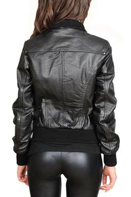 Women's black bomber biker genuine lambskin leather jacket 2
