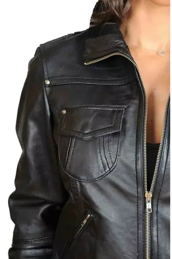 Women's black bomber biker genuine lambskin leather jacket