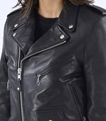 Women's black genuine classic belted biker jacket