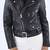 Women's black genuine classic belted biker jacket