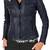 Women navy lambskin leather cafe racer biker jacket