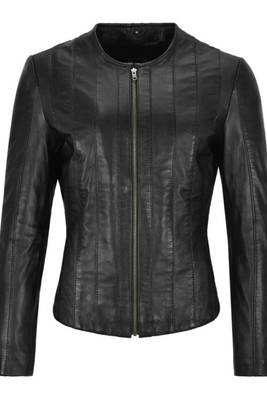 Women's black genuine leather caual jacket 1