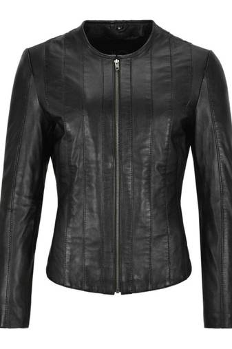 Women's black genuine leather caual jacket