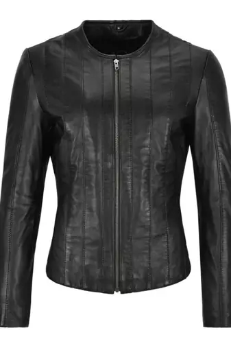 Women's black genuine leather caual jacket