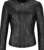 Women's black genuine leather caual jacket