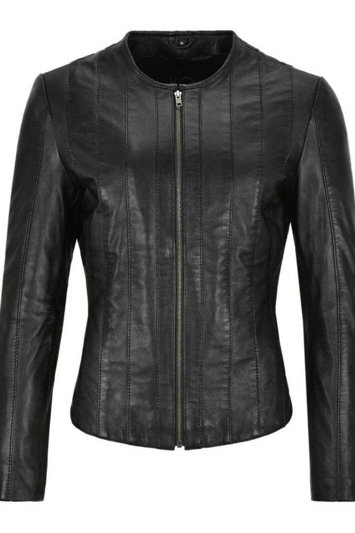 Women's black genuine leather caual jacket