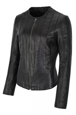 Women's black genuine leather caual jacket 2