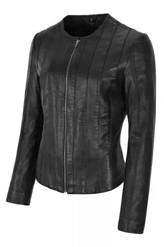 Women's black genuine leather caual jacket