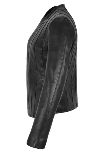 Women's black genuine leather caual jacket