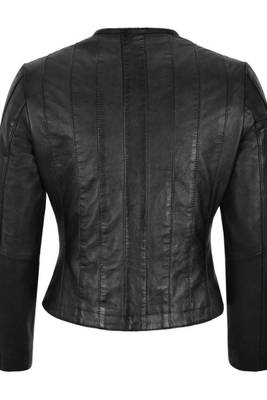 Women's black genuine leather caual jacket 4