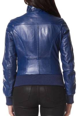 Women's blue genuine leather bomber jacket 3