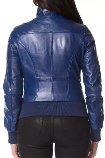 Women's blue genuine leather bomber jacket