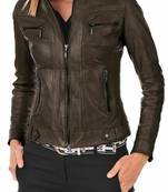 Women brown genuine leather biker jacket