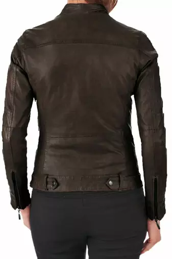 Women brown genuine leather biker jacket