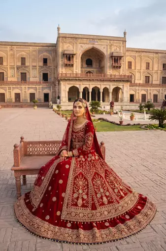 DESIGNER BRIDAL WEDDING WEAR MAROON VELVET SALWAR SUIT LEHENGA COLLECTION FULL STITCHED SIZE