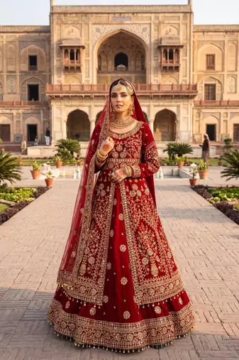 DESIGNER BRIDAL WEDDING WEAR MAROON VELVET SALWAR SUIT LEHENGA COLLECTION FULL STITCHED SIZE