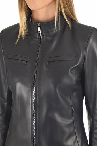 Women's black cafe racer leather jacket