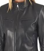 Women's black cafe racer leather jacket