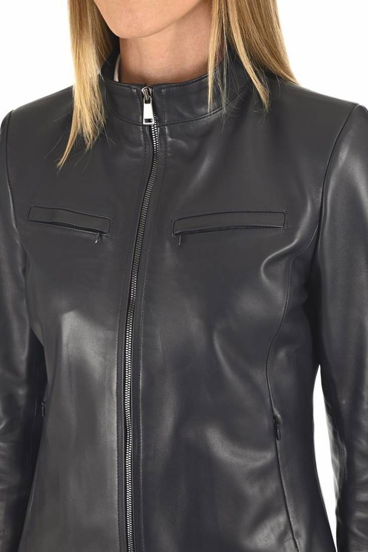 Women's black cafe racer leather jacket