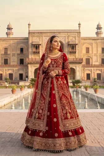 DESIGNER BRIDAL WEDDING WEAR MAROON VELVET SALWAR SUIT LEHENGA COLLECTION FULL STITCHED SIZE