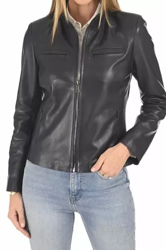 Women's black cafe racer leather jacket