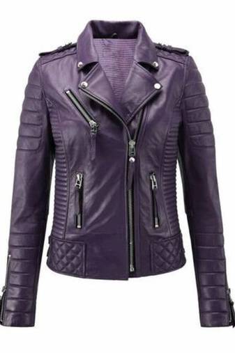 Women's lambskin purple biker leather jacket