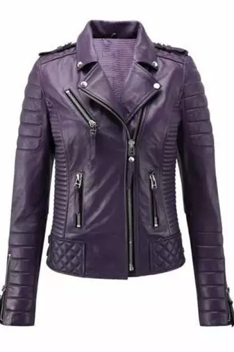 Women's lambskin purple biker leather jacket
