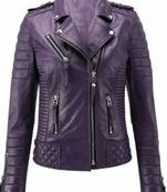 Women's lambskin purple biker leather jacket