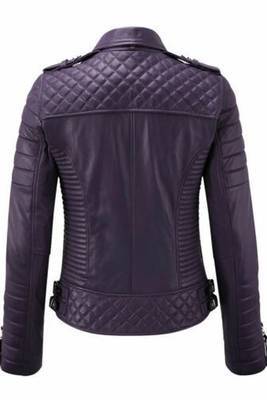 Women's lambskin purple biker leather jacket 2