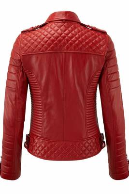 Women's red moto biker leather lambskin jacket 2