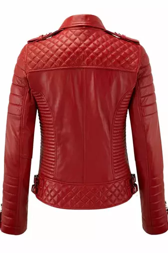 Women's red moto biker leather lambskin jacket