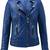 Women's blue moto biker leather jacket real genuine lambskin casual