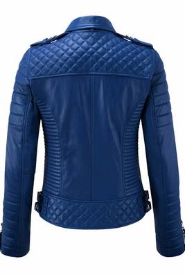 Women's blue moto biker leather jacket real genuine lambskin casual 2