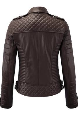 Women's real genuine soft lambskin brown biker leather jacket 2