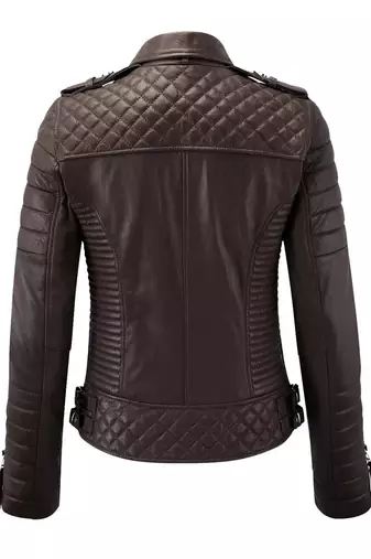 Women's real genuine soft lambskin brown biker leather jacket