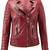 Women's dark red soft genuine lambskin moto leather jacket