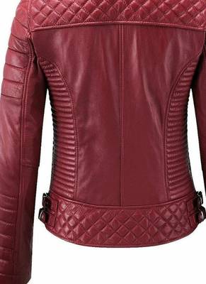 Women's dark red soft genuine lambskin moto leather jacket 2