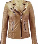 Women's tan biker leather jacket real genuine casual style jacket