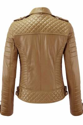 Women's tan biker leather jacket real genuine casual style jacket 2