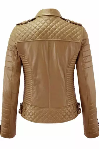 Women's tan biker leather jacket real genuine casual style jacket