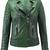 Women's green moto leather jacket real genuine casual daily wear
