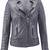 Women's genuine gray biker leather lambskin jacket