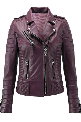 Women's purple moto biker soft genuine lambskin leather jacket