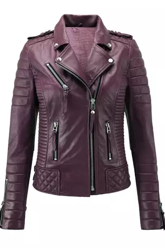 Women's purple moto biker soft genuine lambskin leather jacket